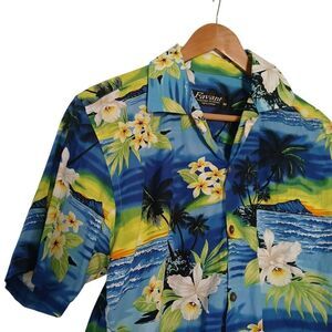 Favant Blue Hawaiian Shirt for Men Vibrant Floral Tropical Short Sleeve Medium